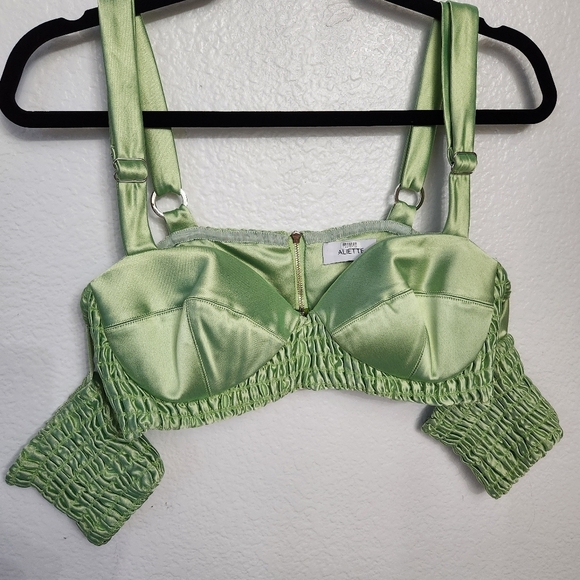ALIÉTTE Green Silky Bralette Top Size 4 - Picture 3 of 16